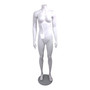 Fiberglass Headless Female Mannequin Glossy White with Glass Stand, full-height product view on a white background, gallery image 15 of 16