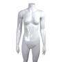 Fiberglass Headless Female Mannequin Glossy White with Glass Stand, full-height product view on a white background, full-height product photograph