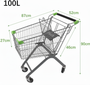 100L Grey Supermarket Wire Shopping Trolley with Child Seat & Swivel Castors