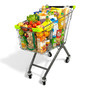 100L Grey Supermarket Wire Shopping Trolley with Child Seat & Swivel Castors, close product view on a white background, tight, centred square layout