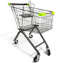 100L Grey Supermarket Wire Shopping Trolley with Child Seat & Swivel Castors, close product view on a white background