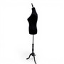 Black Velvet Female Mannequin Torso with Adjustable Wooden Stand