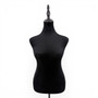 Black Velvet Female Mannequin Torso with Adjustable Wooden Stand, full-height product view on a white background, balanced, centred square layout
