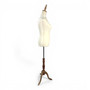 Beige Velvet Female Mannequin Torso with Adjustable Wooden Stand, full-height product view on a white background, gallery image 10 of 14