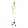 Beige Velvet Female Mannequin Torso with Adjustable Wooden Stand, full-height product view on a white background, open, centred square layout