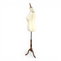 Beige Velvet Female Mannequin Torso with Adjustable Wooden Stand, full-height product view on a white background, gallery image 12 of 14