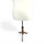 Beige Velvet Female Mannequin Torso with Adjustable Wooden Stand, full-height product view on a white background, brightly lit product image