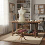 Beige Velvet Female Mannequin Torso with Adjustable Wooden Stand, product shown against a coloured background, balanced, centred square layout