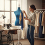 Blue Velvet Female Mannequin Torso Dress Form with Wooden Stand, product shown against a dark background