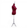 Red Velvet Female Mannequin Torso Dress Form with Wooden Stand, full-height product view on a white background, gallery image 15 of 16