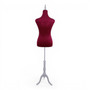 Red Velvet Female Mannequin Torso Dress Form with Wooden Stand, full-height product view on a white background, gallery image 13 of 16