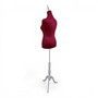 Red Velvet Female Mannequin Torso Dress Form with Wooden Stand, full-height product view on a white background, gallery image 12 of 16