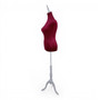 Red Velvet Female Mannequin Torso Dress Form with Wooden Stand, full-height product view on a white background, gallery image 11 of 16
