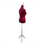 Red Velvet Female Mannequin Torso Dress Form with Wooden Stand, full-height product view on a white background, gallery image 14 of 16