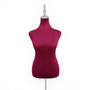 Red Velvet Female Mannequin Torso Dress Form with Wooden Stand, full-height product view on a white background, balanced, centred square layout