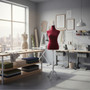 Red Velvet Female Mannequin Torso Dress Form with Wooden Stand, product shown against a coloured background, balanced, centred square layout