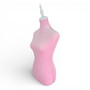 Pink Velvet Female Mannequin Torso Dress Form with Wooden Stand, full-height product view on a white background, gallery image 14 of 15
