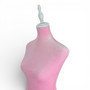 Pink Velvet Female Mannequin Torso Dress Form with Wooden Stand, full-height product view on a white background, gallery image 15 of 15