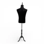 Black Velvet Male Mannequin Torso with Adjustable Wooden Stand, full-height product view on a white background, gallery image 11 of 15