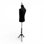 Black Velvet Male Mannequin Torso with Adjustable Wooden Stand, full-height product view on a white background, gallery image 12 of 15