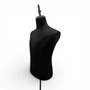 Black Velvet Male Mannequin Torso with Adjustable Wooden Stand, full-height product view on a white background, gallery image 14 of 15