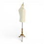 Male Beige Velvet Mannequin Torso with Adjustable Wooden Tripod Stand