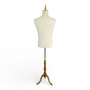 Male Beige Velvet Mannequin Torso with Adjustable Wooden Tripod Stand, full-height product view on a white background, gallery image 12 of 14