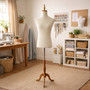 Male Beige Velvet Mannequin Torso with Adjustable Wooden Tripod Stand