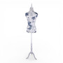 Blue Floral Female Mannequin Torso with Adjustable Wooden Stand, full-height product view on a white background, gallery image 11 of 15