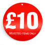 £10 Round Hanger Tickets 100mm Red Sale Tags “Selected Items Only” (Pack of 100)