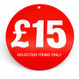£15 Round Hanger Tickets 100mm Red Sale Tags “Selected Items Only” (Pack of 100)