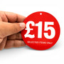 £15 Round Hanger Tickets 100mm Red Sale Tags “Selected Items Only” (Pack of 100)