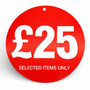 £25 Round Hanger Tickets 100mm Red Sale Tags “Selected Items Only” (Pack of 100)