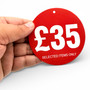 £35 Round Hanger Tickets 100mm Red Sale Tags “Selected Items Only” (Pack of 100)