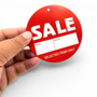 Sale Was Now Round Hanger Tickets 100mm Red Sale Tags (Pack of 100), printed product shown against a coloured background, balanced, centred square layout