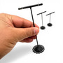3 Piece Black T Bar Jewelry Display Stand Set for Necklaces Bracelets, close product view against a coloured background