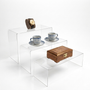 Clear Acrylic Display Bridge Stand 4mm Thick Retail Showcase Riser, balanced, centred square layout