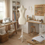 Luxury Beige Velvet Female Curve Mannequin Torso with Adjustable Wooden Stand, product shown against a coloured background, gallery image 19 of 20