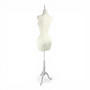 Luxury Beige Velvet Female Curve Mannequin Torso with Adjustable Wooden Stand, full-height product view on a white background, gallery image 14 of 20