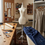 Luxury Beige Velvet Female Curve Mannequin Torso with Adjustable Wooden Stand