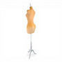 Luxury Orange Velvet Female Curve Mannequin Torso with Adjustable Wooden Stand, full-height product view on a white background, gallery image 9 of 12