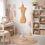 Luxury Orange Velvet Female Curve Mannequin Torso with Adjustable Wooden Stand