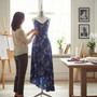 Luxury Silver Female Mannequin Torso with Adjustable Height Metal Stand, close product view against a light background