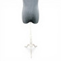 Premium Grey Velvet Female Plastic Torso with Adjustable Height Wooden Stand