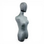 Premium Grey Velvet Female Plastic Torso with Adjustable Height Wooden Stand