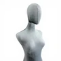 Premium Grey Velvet Female Plastic Torso with Adjustable Height Wooden Stand, full-height product view on a white background, brightly lit product image