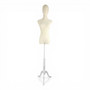 Premium Beige Velvet Female Plastic Torso with Adjustable Height Wooden Stand