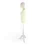 Premium Beige Velvet Female Plastic Torso with Adjustable Height Wooden Stand, full-height product view on a white background, gallery image 10 of 13