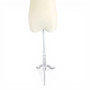 Premium Beige Velvet Female Plastic Torso with Adjustable Height Wooden Stand, full-height product view on a white background, balanced, centred square layout