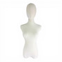 Premium Beige Velvet Female Plastic Torso with Adjustable Height Wooden Stand, full-height product view on a white background, brightly lit product image